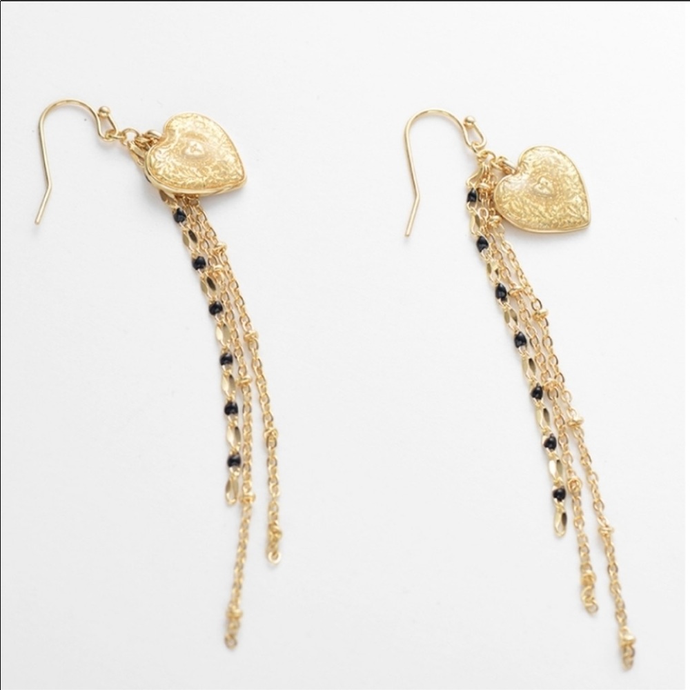 18k Heart Medallion Dangle Earrings